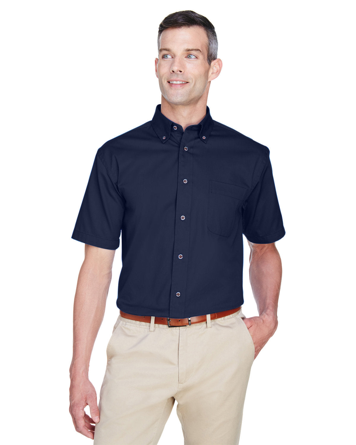 Harriton Men's Easy Blend™ Short-Sleeve Twill Shirt with Stain-Release M500S