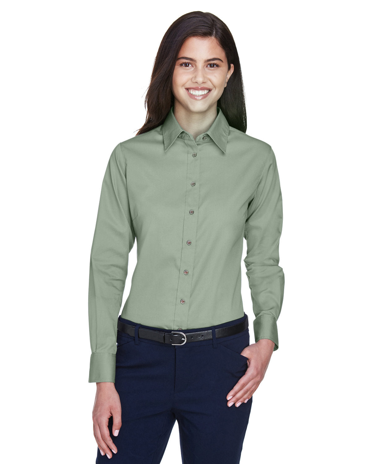 Harriton Ladies' Easy Blend™ Long-Sleeve Twill Shirt with Stain-Release M500W