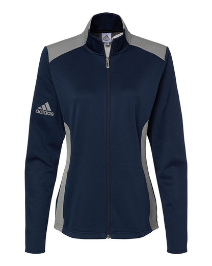 Adidas Women's Textured Mixed Media Full-Zip Jacket A529 #color_Collegiate Navy/ Grey Three