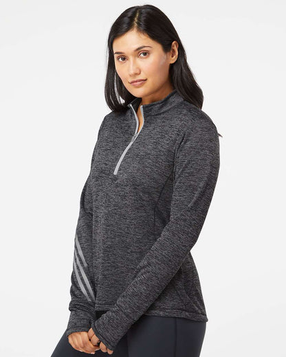 Adidas Women's Brushed Terry Heathered Quarter-Zip Pullover A285 #colormdl_Black Heather/ Mid Grey