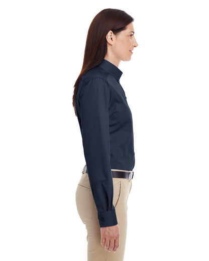 Harriton Ladies' Foundation Cotton Long-Sleeve Twill Shirt with Teflon™ M581W #color_DARK NAVY