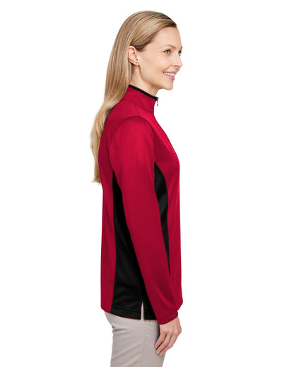 Harriton Ladies' Flash Snag Protection Plus IL Colorblock Quarter-Zip M786W #color_RED / BLACK