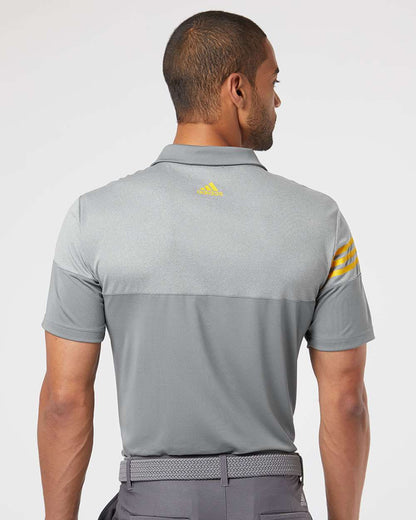 Adidas Heathered 3-Stripes Colorblocked Polo A213 #colormdl_Vista Grey/ EQT Yellow