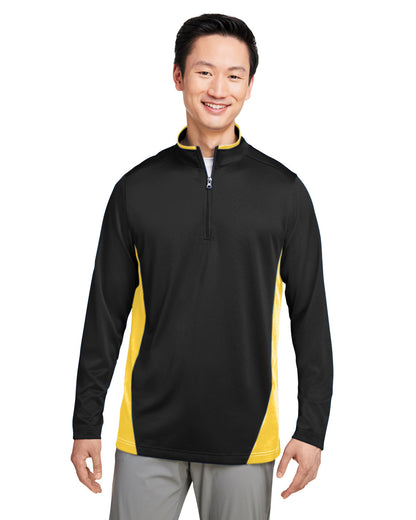 Harriton Men's Flash Snag Protection Plus IL Colorblock Quarter-Zip M786 #color_BLACK / SUNRY YLW