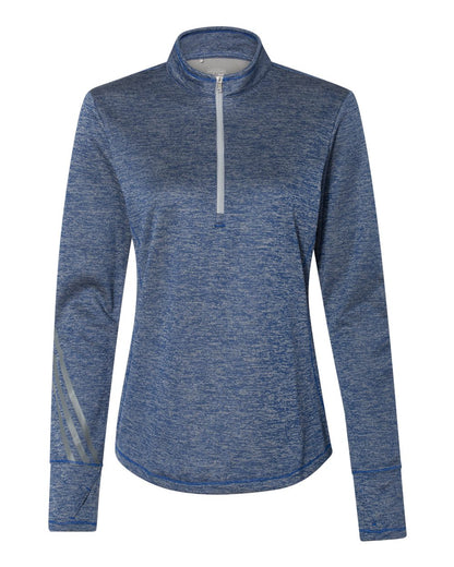 Adidas Women's Brushed Terry Heathered Quarter-Zip Pullover A285 #color_Collegiate Royal Heather/ Mid Grey