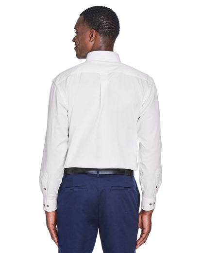 Harriton Men's Tall Easy Blend™ Long-Sleeve Twill Shirt with Stain-Release M500T #color_WHITE