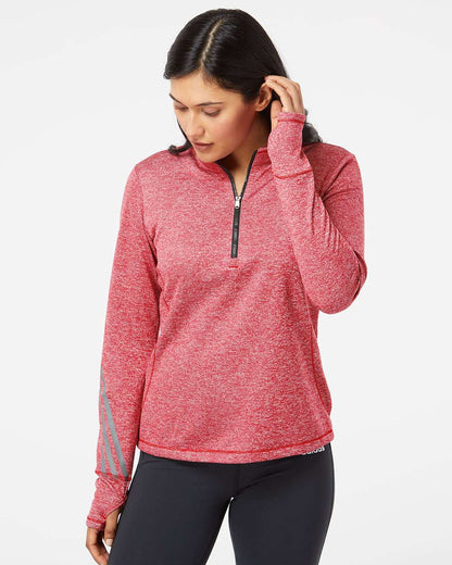 Adidas Women's Brushed Terry Heathered Quarter-Zip Pullover A285 #colormdl_Power Red Heather/ Black