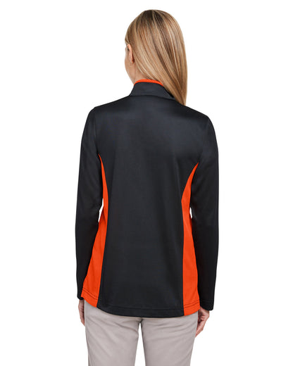 Harriton Ladies' Flash Snag Protection Plus IL Colorblock Quarter-Zip M786W #color_BLACK / TEAM ORNG