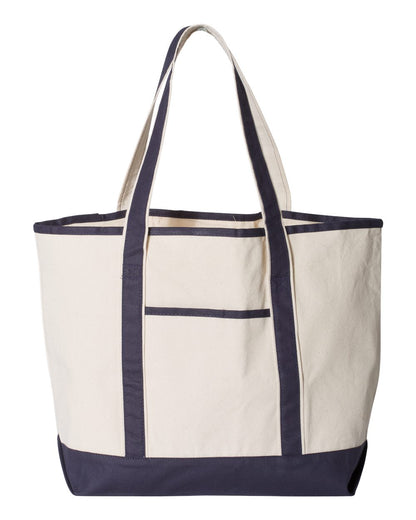 Q-Tees 34.6L Large Canvas Deluxe Tote Q1500 #color_Natural/ Navy