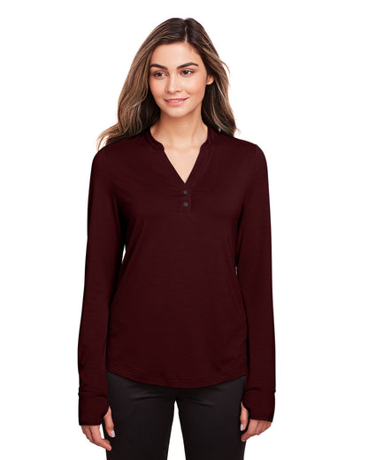 North End Ladies' Jaq Snap-Up Stretch Performance Pullover NE400W #color_BURGUNDY