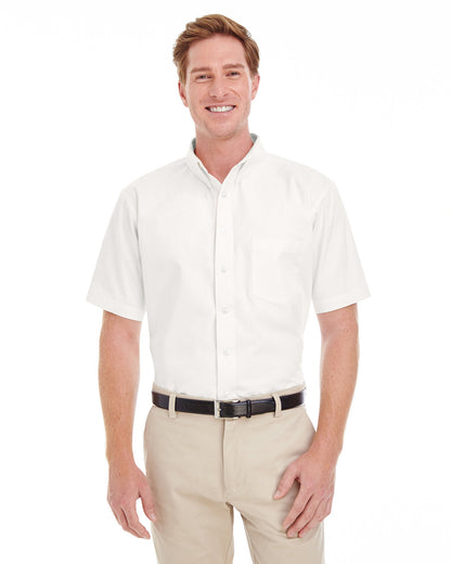 Harriton Men's Foundation Cotton Short-Sleeve Twill Shirt with Teflon™ M582 #color_WHITE