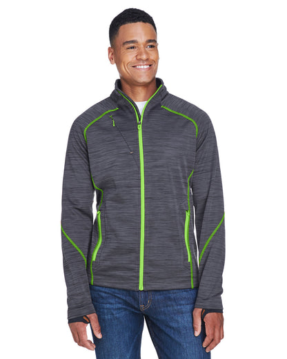 North End Men's Flux Mélange Bonded Fleece Jacket 88697 #color_CARBON / ACD GRN