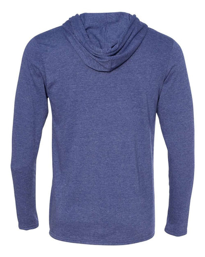 Gildan Softstyle® Lightweight Hooded Long Sleeve T-Shirt 987 #color_Heather Blue/ Neon Yellow