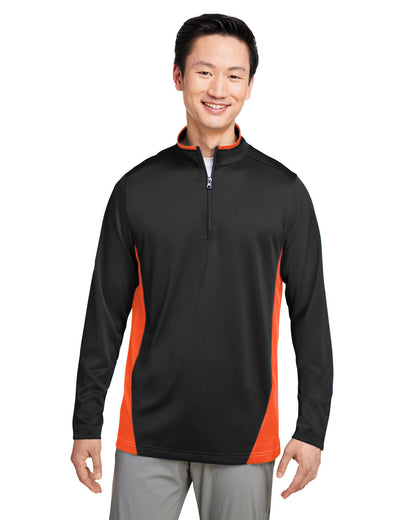 Harriton Men's Flash Snag Protection Plus IL Colorblock Quarter-Zip M786 #color_BLACK / TEAM ORNG