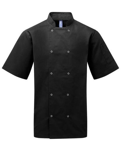 Artisan Collection by Reprime Unisex Studded Front Short-Sleeve Chef's Jacket RP664 #color_Black