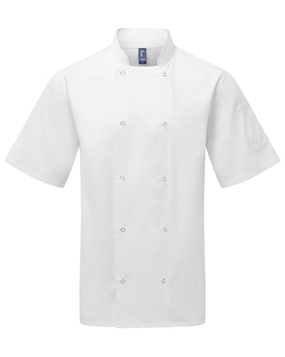 Artisan Collection by Reprime Unisex Studded Front Short-Sleeve Chef's Jacket RP664 #color_White