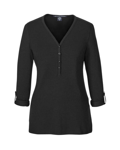 Devon & Jones Ladies' Perfect Fit™ Y-Placket Convertible Sleeve Knit Top DP186W #color_Charity Pink