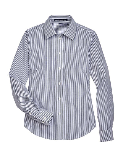 Devon & Jones Ladies' Crown Collection® Banker Stripe Woven Shirt D645W #color_Navy