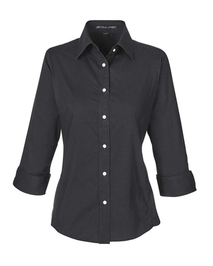 Devon & Jones Ladies' Perfect Fit™ Three-Quarter Sleeve Stretch Poplin Blouse DP625W #color_Black
