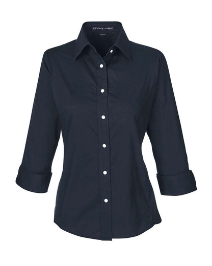 Devon & Jones Ladies' Perfect Fit™ Three-Quarter Sleeve Stretch Poplin Blouse DP625W #color_Navy