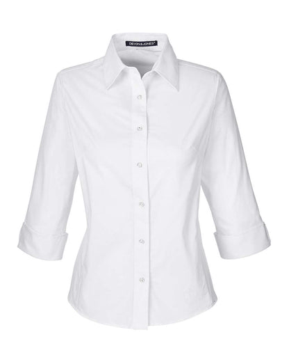 Devon & Jones Ladies' Perfect Fit™ Three-Quarter Sleeve Stretch Poplin Blouse DP625W #color_White