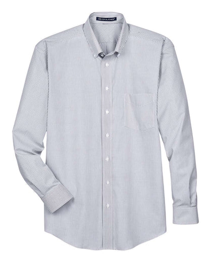 Devon & Jones Men's Crown Collection® Banker Stripe Woven Shirt D645 #color_Navy