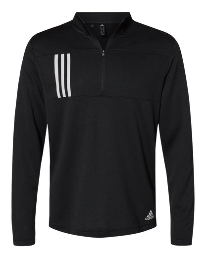 Adidas 3-Stripes Double Knit Quarter-Zip Pullover A482 #color_Black/ Grey Two