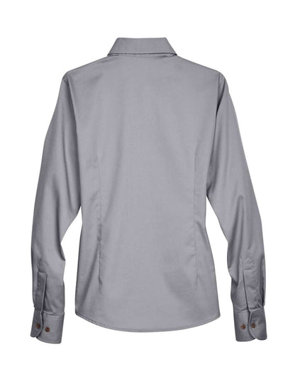 Harriton Ladies' Easy Blend™ Long-Sleeve Twill Shirt with Stain-Release M500W #color_Dark Grey