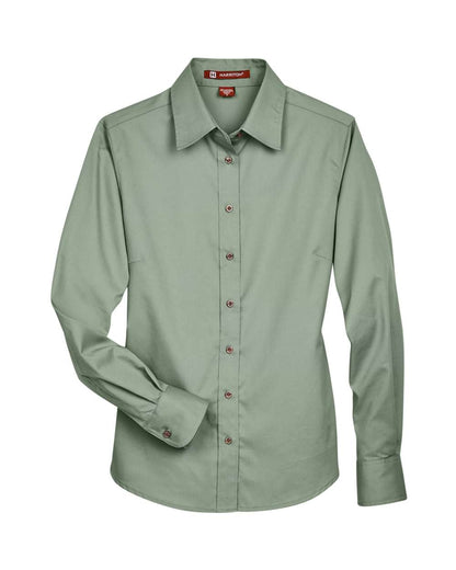 Harriton Ladies' Easy Blend™ Long-Sleeve Twill Shirt with Stain-Release M500W #color_Dill