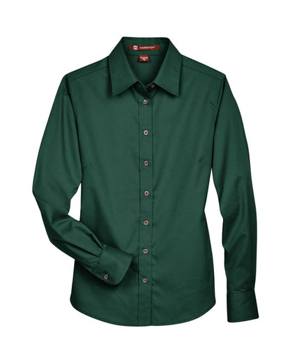 Harriton Ladies' Easy Blend™ Long-Sleeve Twill Shirt with Stain-Release M500W #color_Hunter