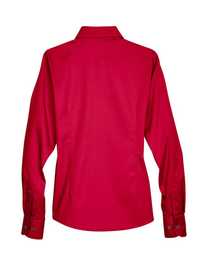 Harriton Ladies' Easy Blend™ Long-Sleeve Twill Shirt with Stain-Release M500W #color_Red