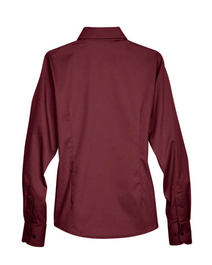 Harriton Ladies' Easy Blend™ Long-Sleeve Twill Shirt with Stain-Release M500W #color_Wine