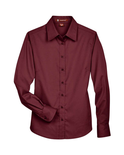 Harriton Ladies' Easy Blend™ Long-Sleeve Twill Shirt with Stain-Release M500W #color_Wine