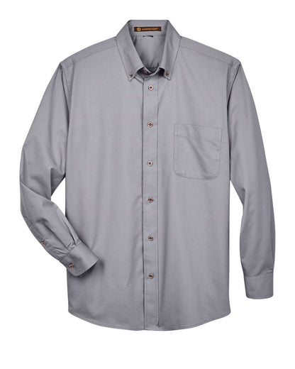 Harriton Men's Easy Blend™ Long-Sleeve Twill Shirt with Stain-Release M500 #color_Dark Grey