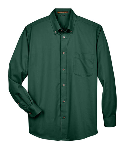 Harriton Men's Easy Blend™ Long-Sleeve Twill Shirt with Stain-Release M500 #color_Hunter