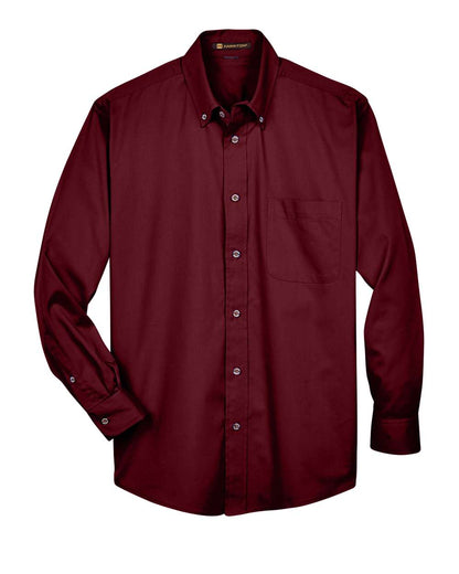 Harriton Men's Easy Blend™ Long-Sleeve Twill Shirt with Stain-Release M500 #color_Wine