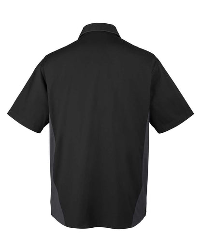 Harriton Men's Flash IL Colorblock Short Sleeve Shirt M586 #color_Black/ Dark Charcoal