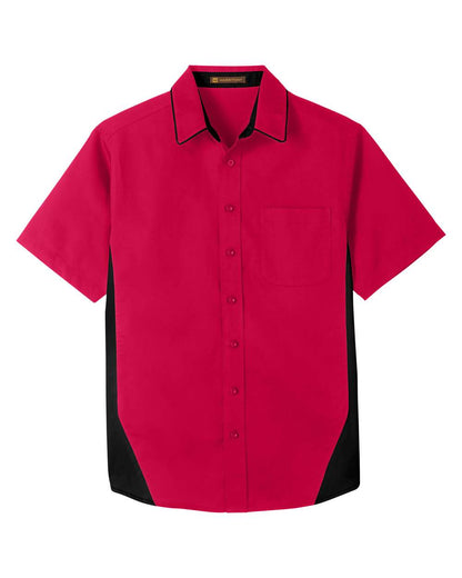Harriton Men's Flash IL Colorblock Short Sleeve Shirt M586 #color_Red/ Black