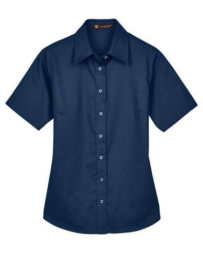 Harriton Ladies' Easy Blend™ Short-Sleeve Twill Shirt with Stain-Release M500SW #color_Navy