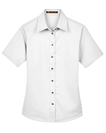 Harriton Ladies' Easy Blend™ Short-Sleeve Twill Shirt with Stain-Release M500SW #color_White