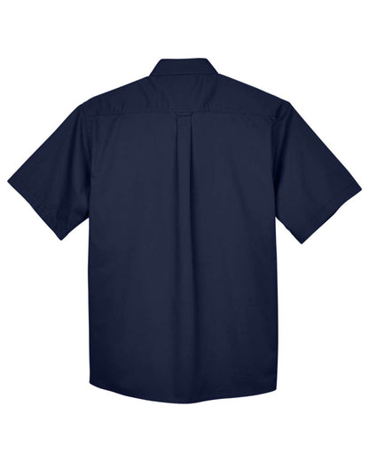 Harriton Men's Easy Blend™ Short-Sleeve Twill Shirt with Stain-Release M500S #color_Navy