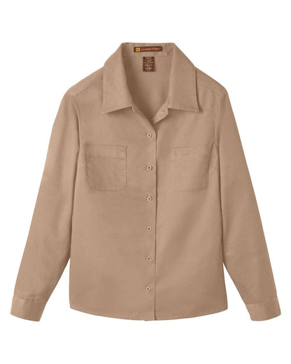 Harriton Ladies' Advantage IL Long-Sleeve Workshirt M585LW #color_Khaki