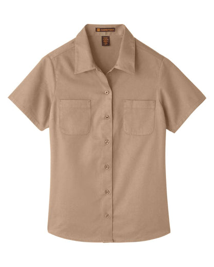 Harriton Ladies' Advantage IL Short-Sleeve Work Shirt M585W #color_Khaki