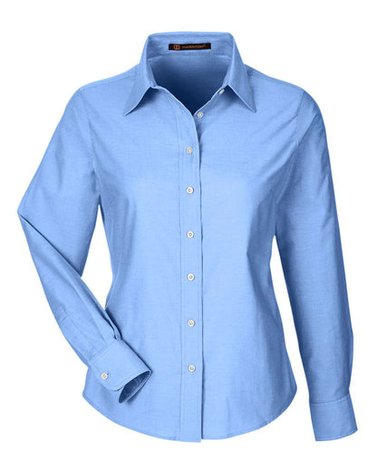 Harriton Ladies' Long-Sleeve Oxford with Stain-Release M600W #color_Light Blue