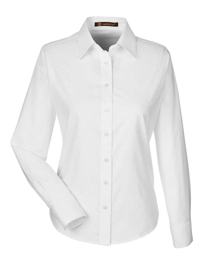 Harriton Ladies' Long-Sleeve Oxford with Stain-Release M600W #color_White