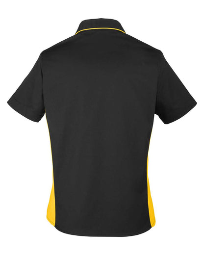 Harriton Ladies' Flash IL Colorblock Short Sleeve Shirt M586W #color_Black/ Sunray Yellow