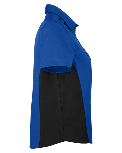 Harriton Ladies' Flash IL Colorblock Short Sleeve Shirt M586W #color_True Royal/ Black