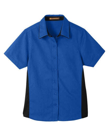 Harriton Ladies' Flash IL Colorblock Short Sleeve Shirt M586W #color_True Royal/ Black