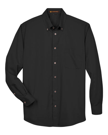 Harriton Men's Tall Easy Blend™ Long-Sleeve Twill Shirt with Stain-Release M500T #color_Black