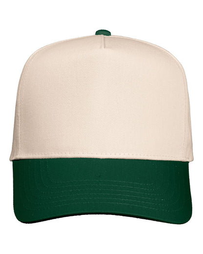 Valucap Five-Panel Twill Cap 8869 #color_Natural/ Forest Green